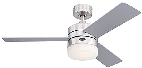 Westinghouse Lighting 73060 – Ventilatore da soffitto LED moderno Alta Vista con luce e telecomando, 105 cm, finitura cromata satinata, vetro smerigliato opale