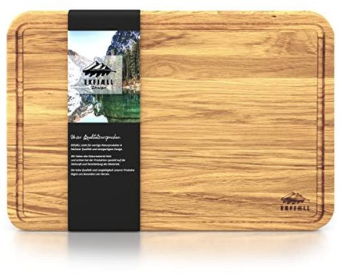 EKFJAELL Tagliere in legno di quercia con scanalatura per il succo 35 x 25 x 2 cm, strato antibatterico e cera dura - Tagliere in legno, vassoio per servire