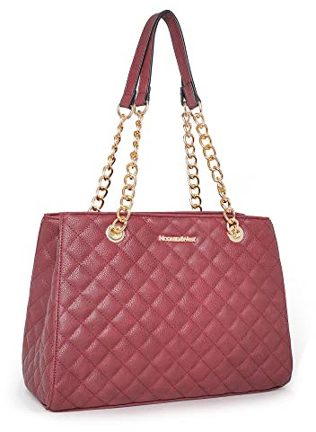 Montana West Mittelgroße Tragetasche für Damen, gesteppte Kette, Handtasche, Schultertasche, 040cranberry Red, Large