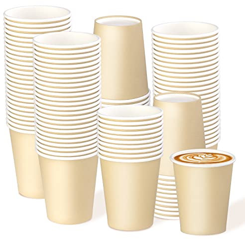 Deudy 100 Stück Pappbecher, Papierbecher Papptrinkbecher 227ml 8 Oz, Papptrinkbecher Einweg Pappbecher Bio Einweg Becher Partybecher Stabil to Go Zum Servieren von Kaffee, Tee, heißen Getränken(Khaki