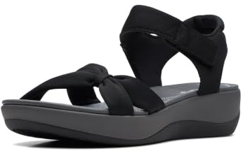 Clarks Women's Arla Shore Flat Sandal, Black Textile, 10 Medium US
