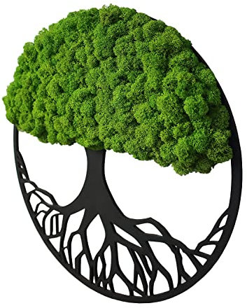 Wanddeko Moosbilder 40cm in Form Eines Baumes - Schön Aussehender Wand Baum - Bringen Sie Leben Ihre Wohnung - Wandbild aus Natürlichen Rohstoffen und Deko Moos, Mittelgrün-Schwarz
