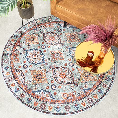 FRAAI Teppich Vintage Rund - Imagine Oriental Grün Ø 100cm - Baumwolle, Polyester - Flachgewebe - Vintage, Orientalisch - Wohnzimmer, Esszimmer, Schlafzimmer - Rug