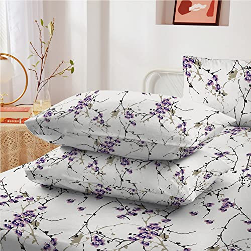 RAYBedding 2 Pack Pillowcase 100% Egyptian Cotton Pillow Covers 400 Thread Count Floral Printed Exotic Lilac Pillow Cases 2 Pack