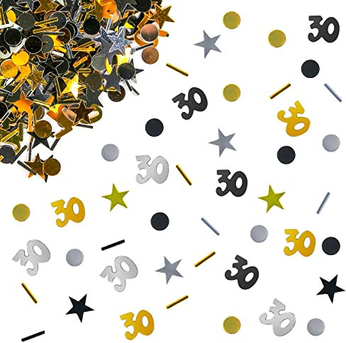 Giftota - Konfetti 30. Jubiläum Deko - 30. Geburtstag Deko - Konfetti (Gold Schwarz Silber) - Partydekoration Jahrestag 30 - DIY Konfetti Deko - Konfetti-Dekoration für Jubiläen, Geburtstage, Partys