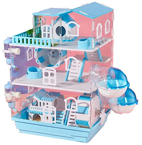xixi-home Hamsterkäfig Lage Syrischer Zwerghamsterkäfig 3 Etagen Kleintierlebensräume Vollständig transparente Hamsterkäfige aus Acryl mit Hamsterspielzeug-Kits (In Einer Woche angekommen)