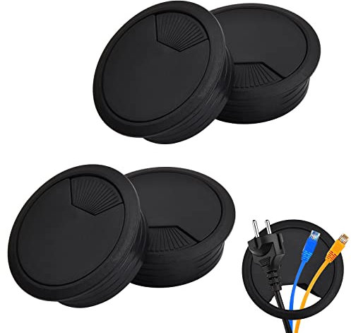 4 Pièces Couvercle de Trou de Câble, Passe-câbles rond encastrable de 50mm/60mm pour table de bureau, Couvercle Passe Câbles Fil Rond, Organiseur de Fil pour la Maison et Le Bureau, Noir (50mm)