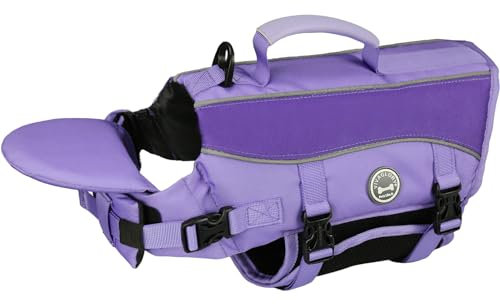 VIVAGLORY Hunde Schwimmweste mit abnehmbarem Frontauftrieb, Rettungsweste mit Reflektierenden Besätzen & Zusätzliche Polsterung zum Schwimmen & Bootfahren Lila XXS