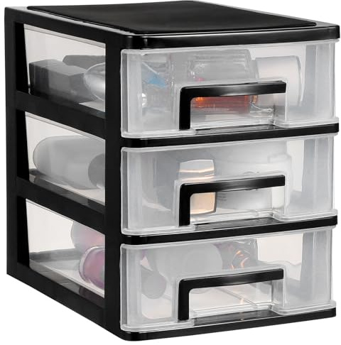 STOBOK 3 Layer Transparent Cosmetic Storage Box Desktop Drawer Type Storage Organizer for Makeup Sundries Holder Clear Plastic Drawers for Dressing Table Home Office