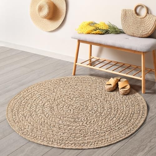 the carpet Kansas - robuster In- und Outdoor Teppich im natürlichen Jute-Look, wetterfest, geeignet für Terrasse und Garten, ca. 80 cm Rund