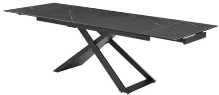 Vente-Unique - Table à Manger Extensible 6 à 10 Personnes en céramique, Verre trempé et métal - Effet marbre Noir - XERENA de Maison Céphy