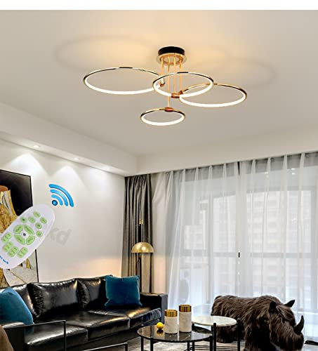 Wohnzimmerlampe Deckenleuchte LED Pendelleuchte Dimmbar Gold Esszimmer Schlafzimmer Hängend Lampe Modern Rund Ring Design Deckenlampe für Wohnzimmer Esstisch Büro Küche Deko mit Fernbedienung Lampe