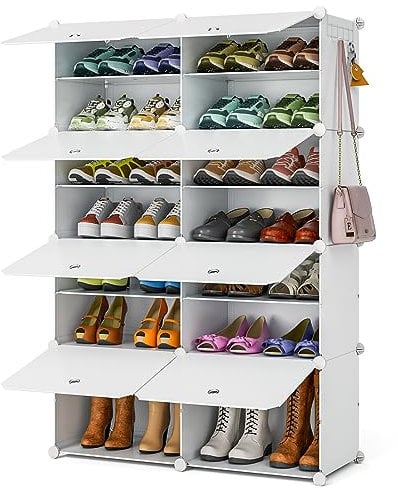 FUNLAX Scarpiera, 2 File di 8 Scarpiera Armadio Possono Contenere 32 Paia Di Scarpe Per, Soggiorno Ingresso Veranda Corridoio Camera da Letto, Bianco