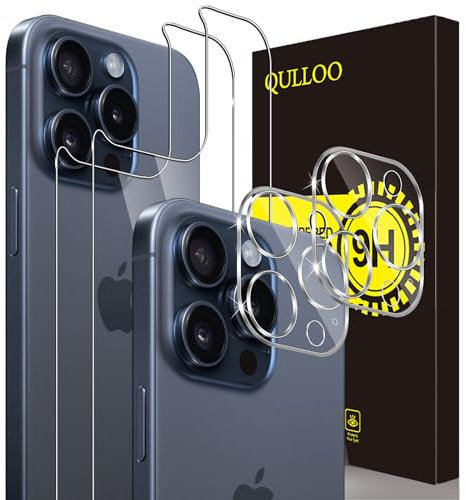 QULLOO Rückseite Schutzfolie für iPhone 15 Pro, 2 Stück Rückseite für Panzerglas mit 2 Stück Kameraschutz, 9H Hinten Gehärtetes Glas Vollabdeckung Schutzglas Zurück Folie