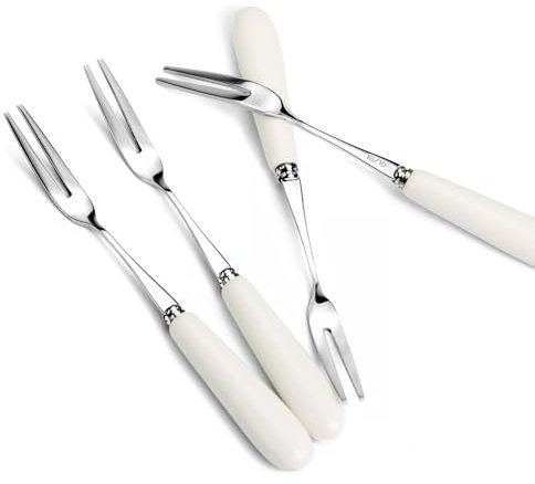 MEIYAHOME Sus304 Fourchette à deux dents en acier inoxydable 18-10 avec poignée en porcelaine blanche 14,7 cm Fourchette à thé à deux dents Fourchette à dessert pour apéritif, cocktail, pâtisserie,