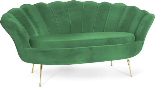 WFL GROUP Samt Muschel Sofa mit Golden oder Silber Metallbeinen - Weicher 2-Sitzer Couch für Wohnzimmer - Elegant Polstersofa Muschelform - Soft Cloud Set - Golden Beinen - Grün