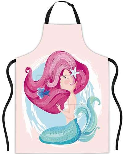 JASAKOO Schürze, Weihnachtsstrumpffüller, Latzschürze mit verstellbarem Hals, wasserdicht, für Damen und Herren, Küche, Kochen, Geschenke, Niedliche rosa Meerjungfrau, 30*32IN