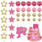 Xialvyu 31 Pcs Pink Girl Cake Topper, Ball Cake Decorations Happy Birthday Cupcake Topper for Wedding Baby Shower Anniversary Birthday Party Supplies
