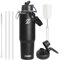 Zoviura Botella Termica 1.18L para Portavasos, Botella Agua Acero Inoxidable con Pajitas y 2 Tapas, Termo Cafe con Asa de Paracord, Taza Termica de Doble Pared para Travel Termo Agua Fria