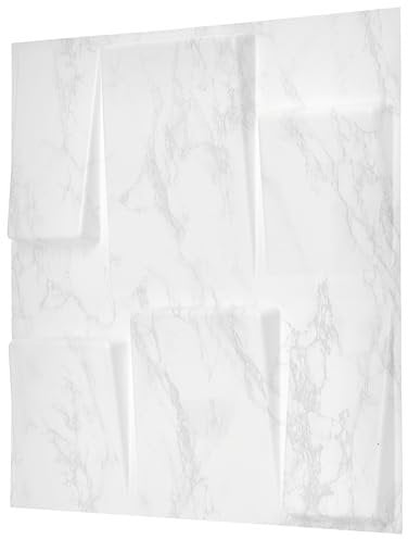 NOVECRAFTO Geometric Effect 3D Wall Panels - 6 Sheets Covering 1.5 sqm | 16.15 sqf Interior Cladding Set | 3D Wall Tiles Geometric Squares Design in Matt Marble - Each Panel Size 19.6 x 19.6