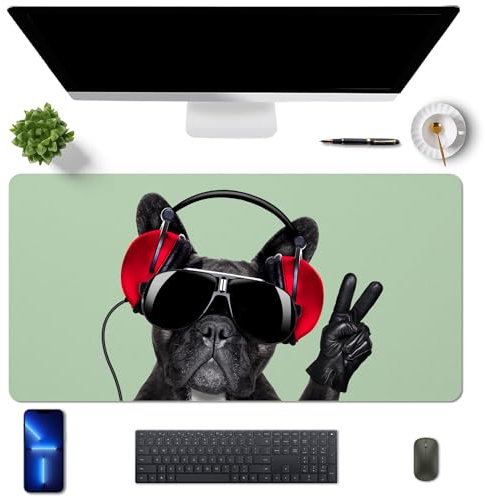 MAYCARI Schreibtischunterlage 80x40 cm PU Leder Rutschfeste Schreibtischmatte Mauspad Große Unterlagenmatte für Laptop Office Desktopschutz, Musik+Hund