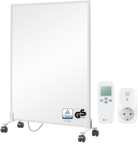 BR Bringer Infrarotheizung Standgerät - 450 Watt - Energiesparend - Mobile Elektroheizung mit Standfüßen auf Rollen, Smart Thermostat und Fernbedienung - 5 Jahre Garantie, TÜV (weiß)