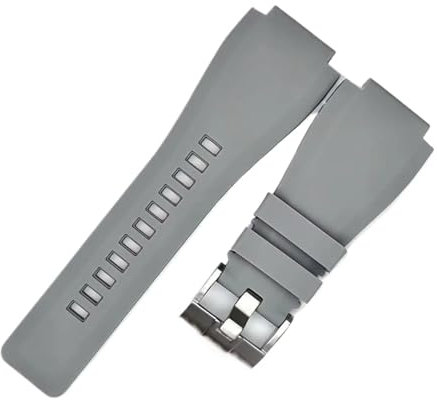INEOUT Weiches Gummi-Uhrenarmband, Kompatibel Mit Bell & Ross BR-01 BR-03-Serie, Schwarze Konvexe Öffnung, 24 X 35 Mm Dornschließe, Ersatzarmband (Color : Grey, Size : 24X35MM_SILVER BUCKLE)