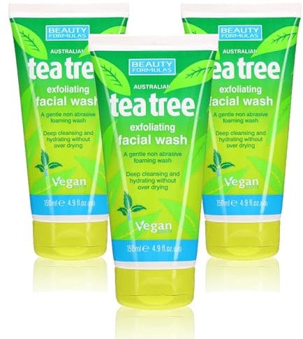 Beauty Formulas Tea Tree Face Wash - Salicylic Acid & Exfoliating Deep Cleansing Foaming Face Cleanser for All Skin Types - Face Exfoliator, Facial Cleanser for Teen, Women, Men, 3 pack+Cheeroo Magnet