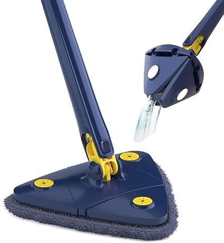 AnGLEMOP - Lavapavimenti con base girevole a 360° e manico telescopico, in microfibra per laminato, piastrelle, pavimenti in legno, parquet, marmo, pavimento, pareti | tergicristallo con funzione