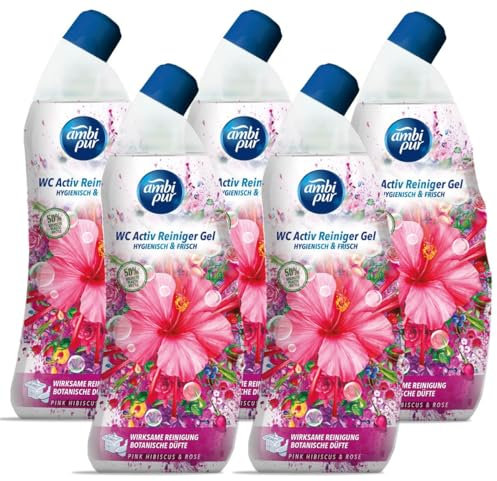 Ambi Pur WC Aktiv Reiniger Gel Pink Hibiskus & Rose 750ml (5er Pack)