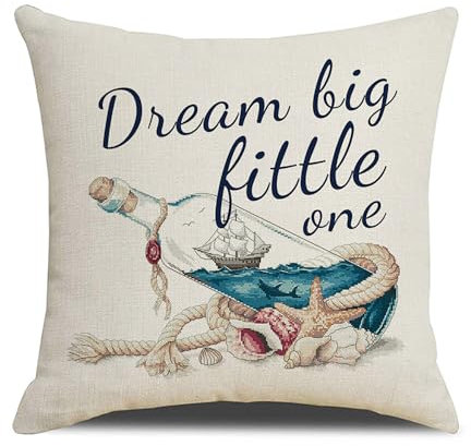 RLCMO Kissenbezug Dream Big Little One, Leinen, für Sofa, Couch, Dekoration, Bauernhaus, Familienzimmer, Heimdekoration, Auto-Kissenbezug, 45,7 x 45,7 cm