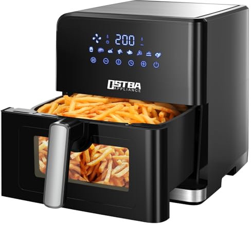 Freidora sin Aceite con Ventana de Visualización, 7,5L Freidora de Aire Caliente, Air Fryer con Regulación de Temperatura y Tiempo, 8 Programas, Control Táctil, 1700W, Negro