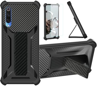 Aroepurt Funda para Xiaomi Mi 9 Funda Carcasa Case Cover [con Protector de Pantalla de Cristal Templado] Híbrida [Soporte Plegable Magnético] [Esmerilado antihuellas] Negro