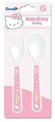 ALMACENESADAN, 5090, Set de 2 cubiertos reutilizables, ideal para el día a día como para celebrar tus fiestas, libre de BPA; cubierto y tenedor; de la licencia (kitty)