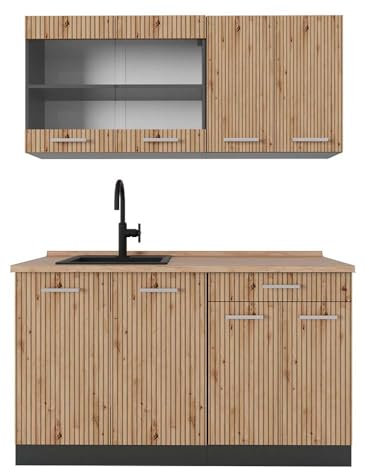 Vicco Singleküche R-Line, Küchenzeile Single, Artisan Eiche/Anthrazit, 140 cm, AP Eiche