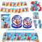 MORAINJAY 77P Spiderman Superhero Birthday Party Tableware Set,Happy Birthday Party Decoration for Kids,Tablecloth,Plates,Cups,Napkins,Balloon,Banner,Gift Bags,Spider Man Theme Party Supplies for Boys