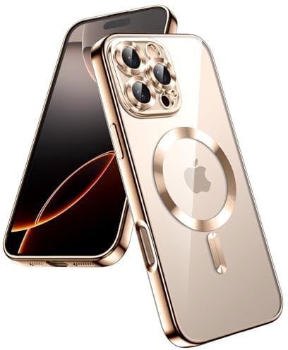 JETech Funda Suave Claro para iPhone 16 Pro MAX 6,9 Pulgadas, Protección Completa Lente Cámara, Compatible con MagSafe Carga Inalámbrica, Carcasa TPU Galvanizada Antigolpes (Titanio Color Desierto)