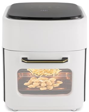 Friggitrice ad aria calda da 15 l, 1400 W, con finestra di visualizzazione, display a LED, touchscreen, senza grassi, senza olio (bianco)