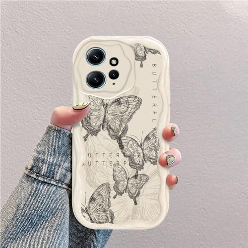 Schmetterling Welle Silikon Weich Hülle Kompatibel mit Xiaomi Redmi Note 12 4G Weiß