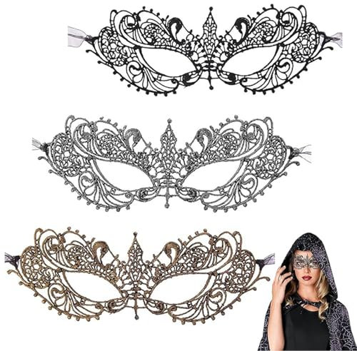 JNGTKL Masquerade Mask, 3 Pcs Masquerade Masks For Women, Sophisticated Lace Prom Mask, Carnival Venetian Half Face Mask for Halloween Mardi Gras Ball Bar Costume Party Cosplay