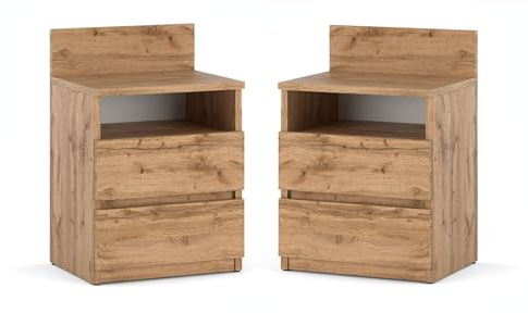 MRBLS_HOME Nachtischschränke 2er Set - Nachttisch 40x59x32 cm (B/H/T) - Nachttischschrank für Schlafzimmer - Nachtkommode mit Schubladen - Beistellschrank - Schlafzimmer Nachttisch 2er Set (Wotan)