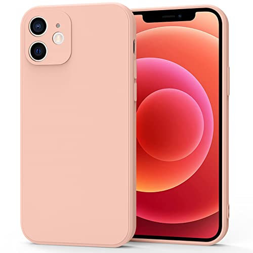 Meliya Coque Compatible pour iPhone 12 6.1”, Étui en Silicone avec Doublure en Microfibre Souple, Conception Spéciale de Bord Droit (Rose)