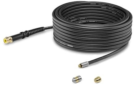 Kärcher Kit di pulizia tubi PC 15 per idropulitrice (lunghezza: 15 m), effetto pulizia a 360° grazie all'ugello rotante in ottone e acciaio inossidabile, tubo flessibile di qualità, nero