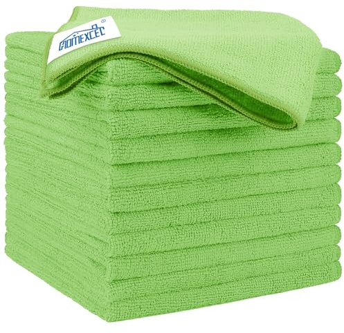 HOMEXCEL 12 Pack Green Microfibre Car Cloths Rag Towels, 12.5x12.5 Inch | Ultra Absorbent Car Wash Cloths Towels Lint Streaks Free for Car Washing, Kitchen, Glass Windows, and General Home Use