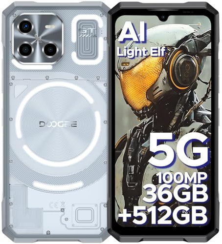 DOOGEE BladeGT Ultra 5G Movil Resistente Android14, MTK7300 36GB+512GB, 6,72’’ FHD+ 120Hz, 100MP AI Caméra, 5500mAh/33W, Efecto de Luz LED, NFC/Huella&Face ID/WiFi6/Doble SIM 5G Movil