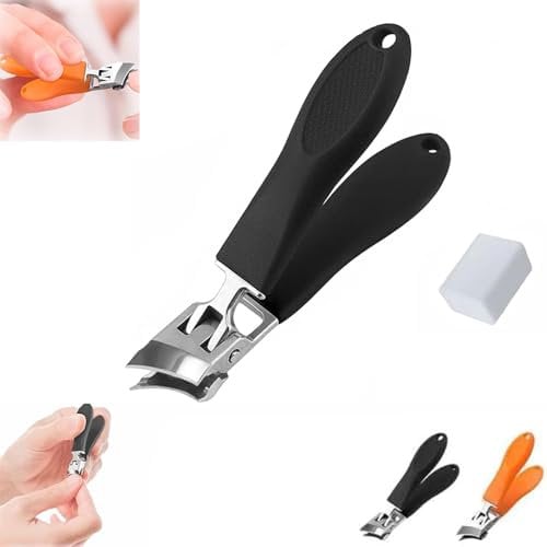 Wide Jaw Opening Anti-Splash Slanted Nail Clipper,New Upgrade Toenail Oblique Clippers,Thick Nail Wide Jaw Slanted Toenail Clippers,Stainless Steel Angled Nail Clippers (Black)