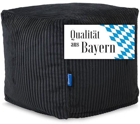 Bruni Sitzwürfel Cubo Cord in Schwarz – 40x40x40 cm Cord-Sitzwürfel aus Deutschland, Indoor-Sitzcube, Fußhocker und Bodenkissen