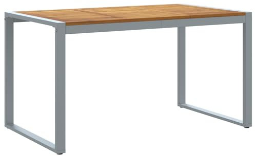 vidaXL Esstisch für Balkon 140 x 90 75 cm Grau Stahl Teakholz Wetterfest Kapazität Sitze 6 Ideal Moderne Räume Möbel Einfache Pflege Wetterfest Rechteckiger Tisch Garten