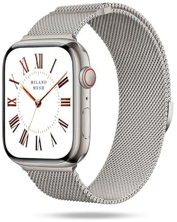 ONEFLOW Milano Mesh compatible con Apple Watch Milanese Armband Metallarmband elegant Milanese Loop Edelstahl Band Magnetisch iWatch Armbänder Metall Damen, Apple Watch 7 (45mm), Metal