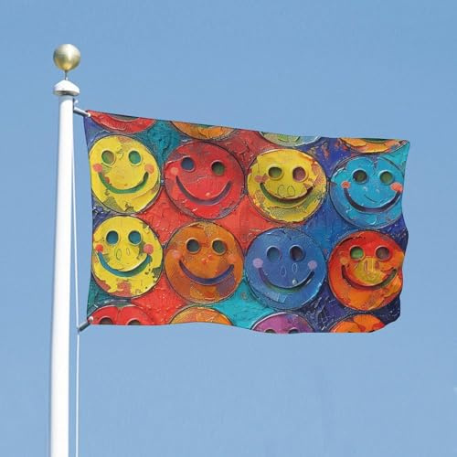 Bunte Smiley-Flagge, 61 x 88,9 cm, für draußen, lebendige Farben und lichtbeständige Flaggen, strapazierfähig, doppelt genäht, für Garten, Haus, Heimdekoration, Banner mit Metallösen